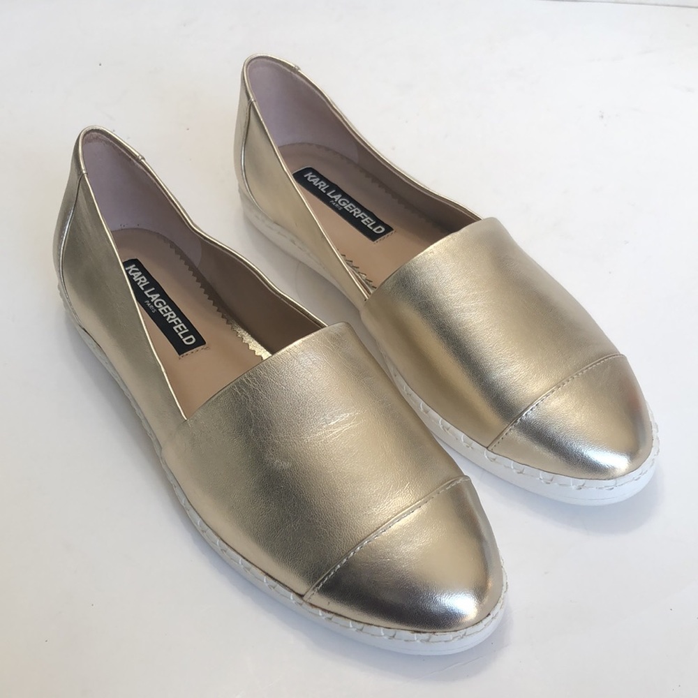 Karl Lagerfeld Gold Leather Slip On Loafers size 8.5